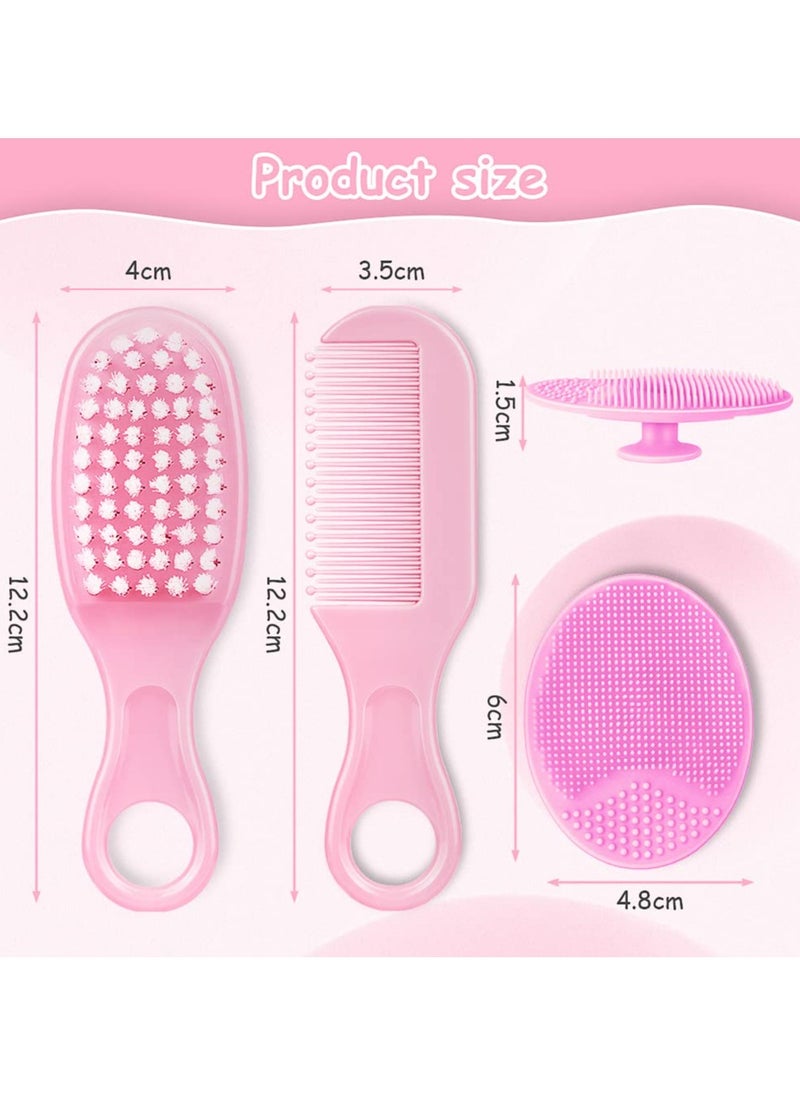 CMGTYYD Baby Hair Brush, 3PCS Baby Hair Brush and Comb Set, Cradle Cap Brush and Baby Hair Comb for Newborns & Toddlers, Perfect Baby Registry Gift, Pink  - Image 2