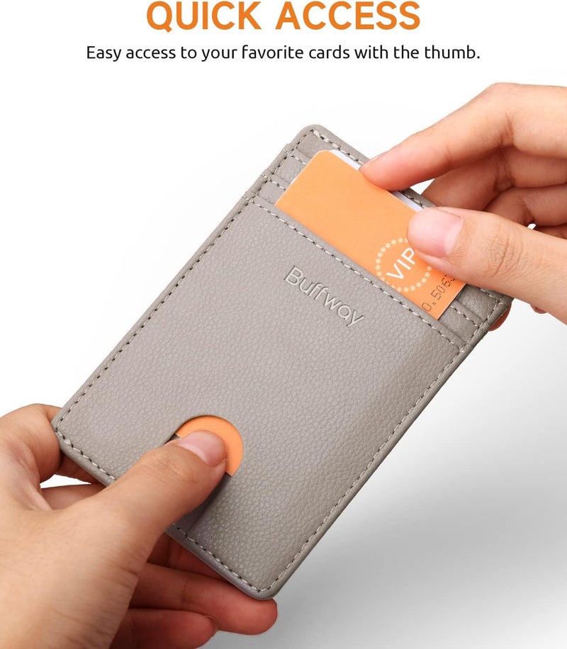 Buffway Mens Slim Wallet, Minimalist Thin Front Pocket Leather Credit Card Holder with RFID Blocking for Work Travel - Image 3