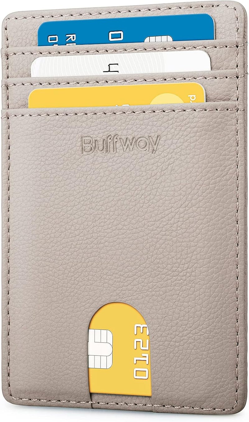 Buffway Mens Slim Wallet, Minimalist Thin Front Pocket Leather Credit Card Holder with RFID Blocking for Work Travel - Image 1
