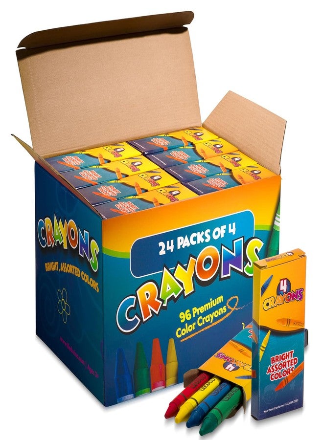 Bedwina Bulk Crayons - 96 Crayons - (Box of 24 Packs) - 4 - Per Pack, Premium Bright Colors for Kids and Toddlers, Non-Toxic for Coloring, Party Favors, Restaurants, Goody Bags, Stocking Stuffers - Image 1