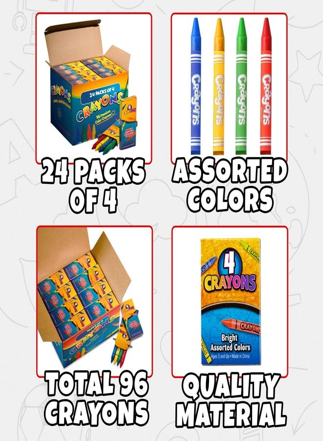 Bedwina Bulk Crayons - 96 Crayons - (Box of 24 Packs) - 4 - Per Pack, Premium Bright Colors for Kids and Toddlers, Non-Toxic for Coloring, Party Favors, Restaurants, Goody Bags, Stocking Stuffers - Image 2