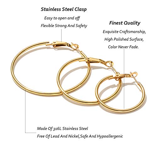 Cuicanstar 6 Pairs Gold Silver Plated Hoop Earrings for Women, Hypoallergenic Stainless Steel Gold Hoops Silver Hoop Earrings Set, Lightweight Large Small Hoops Women Earrings Loop Earrings Set - Image 3