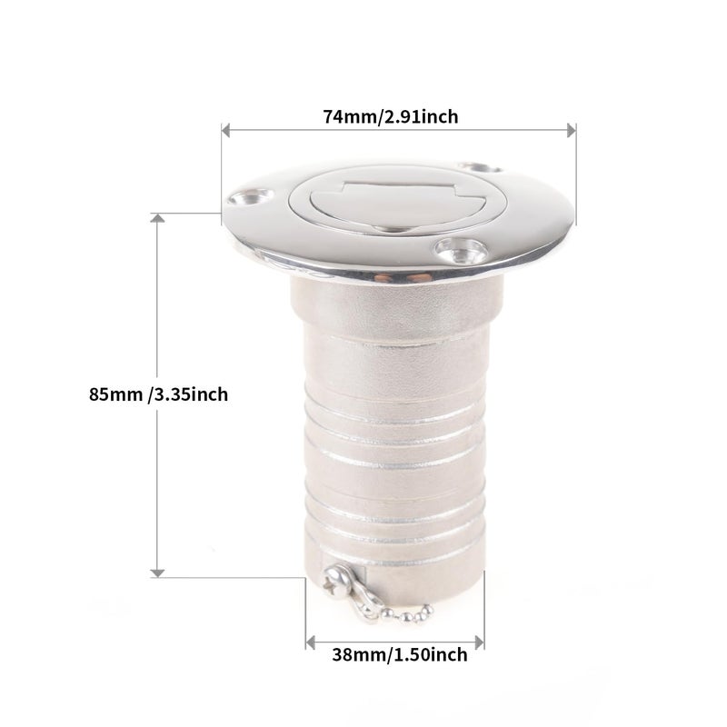 CNRAQR 1-1/2"(38mm) Boat Gas/Fuel/Diesel/Water/Waste Deck Fill/Filler with Keyless Cap Tank Key Cap Marine Mirror-Polished 316 Stainless Steel Hardware for Boat Yacht Caravan - Image 5