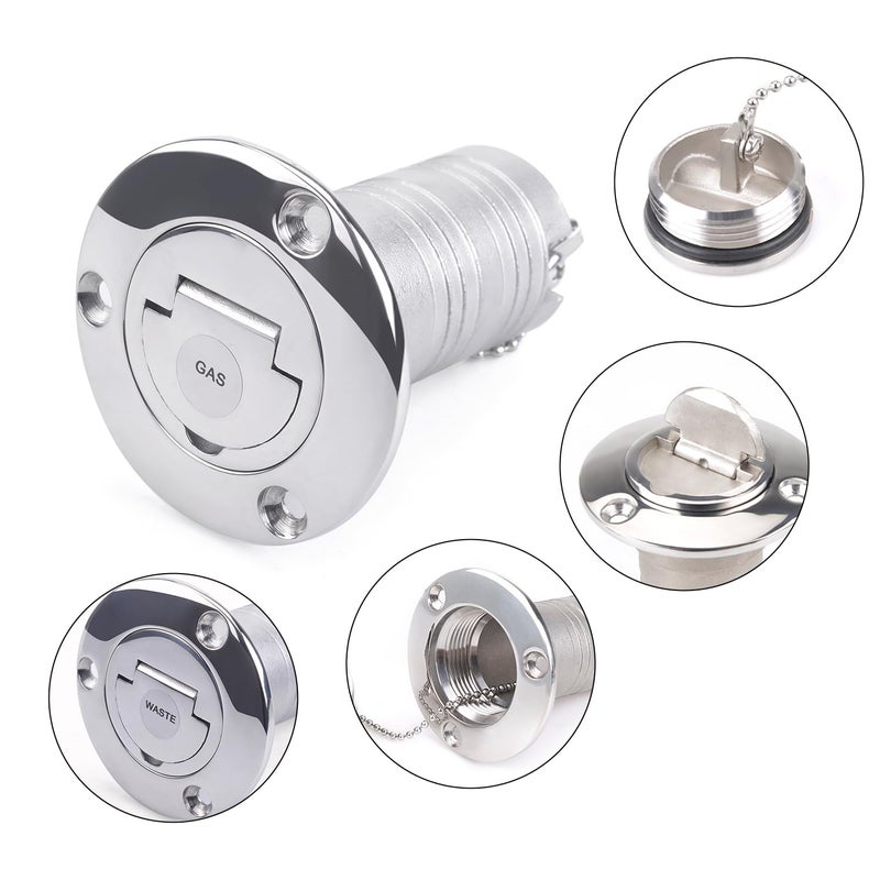 CNRAQR 1-1/2"(38mm) Boat Gas/Fuel/Diesel/Water/Waste Deck Fill/Filler with Keyless Cap Tank Key Cap Marine Mirror-Polished 316 Stainless Steel Hardware for Boat Yacht Caravan - Image 2