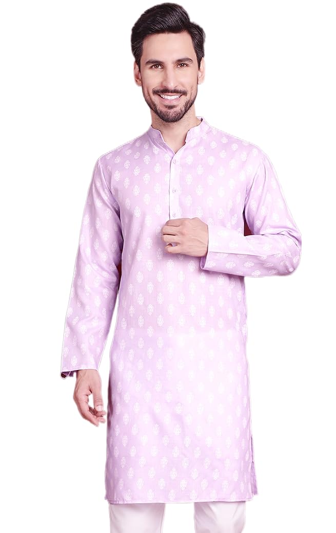 Jompers Purple Floral Printed Kurtas for Men (Purple, L) - Image 1
