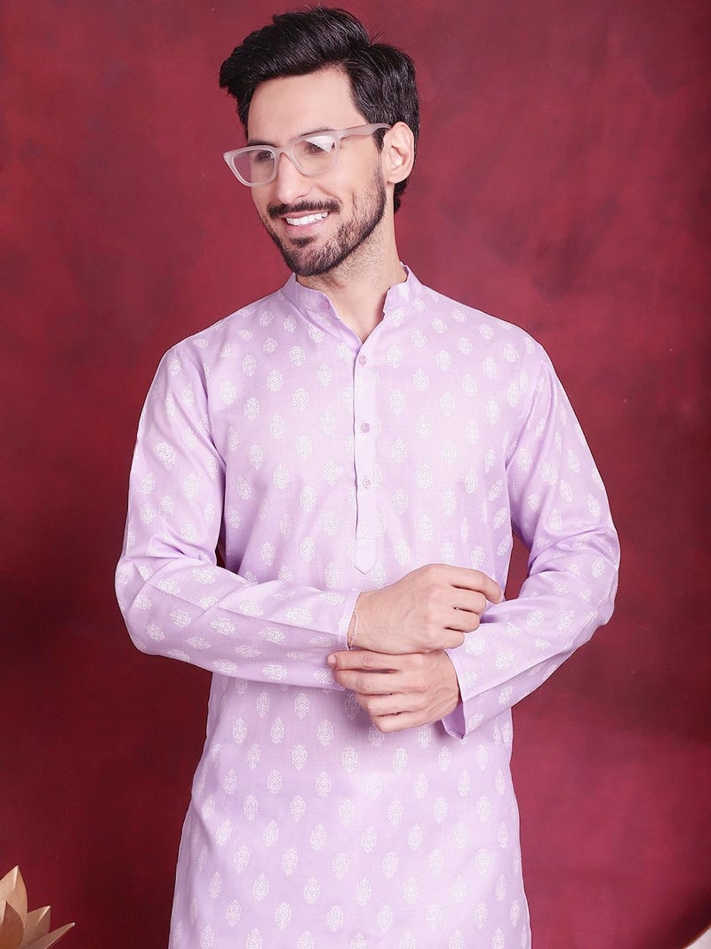 Jompers Purple Floral Printed Kurtas for Men (Purple, L) - Image 5