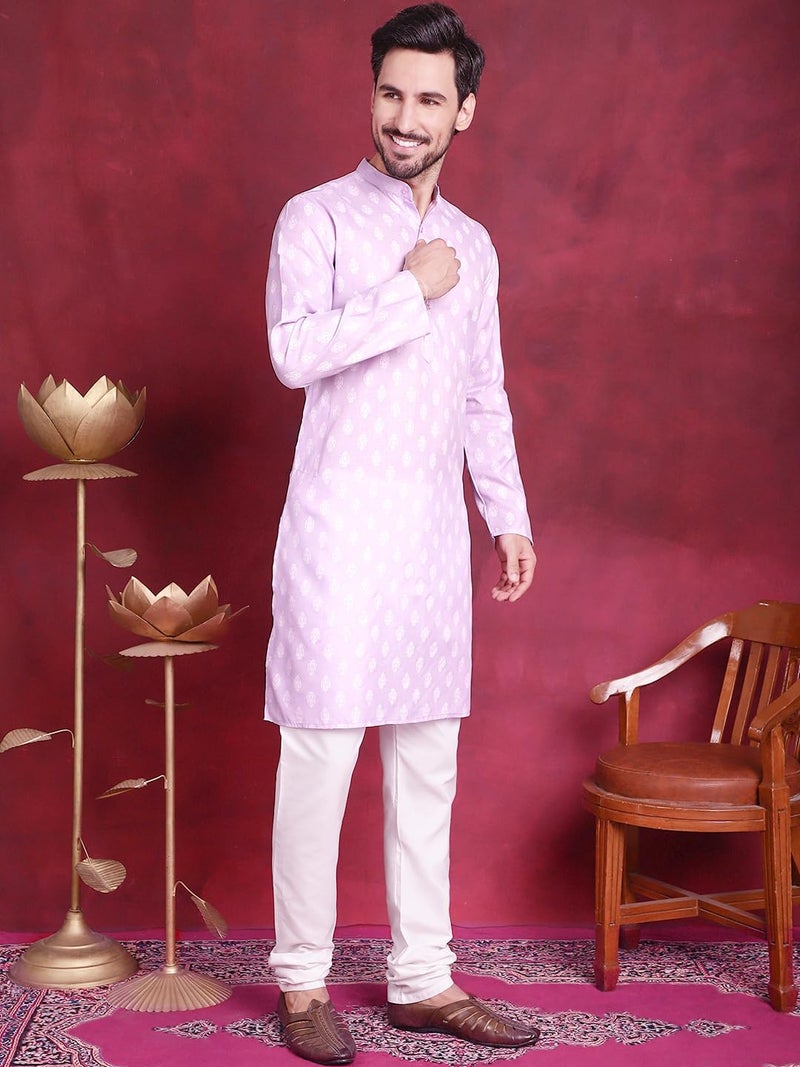 Jompers Purple Floral Printed Kurtas for Men (Purple, L) - Image 4
