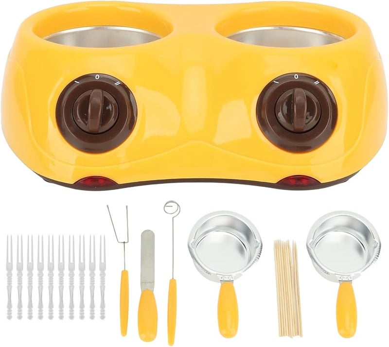 Yellow Portable Electric Chocolate Fondue Pot with 2 Temperature Settings for Hot Milk and Melting - Image 4