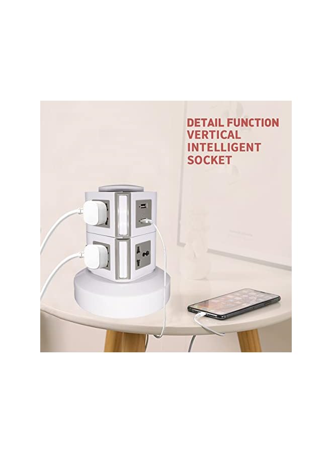 promass Universal Vertical Tower Power Strip, Multi Socket(110V-250V) with 2 USB Ports, Electric Charging Station Surge Protector, suitable for any country (Two layer) - Image 2