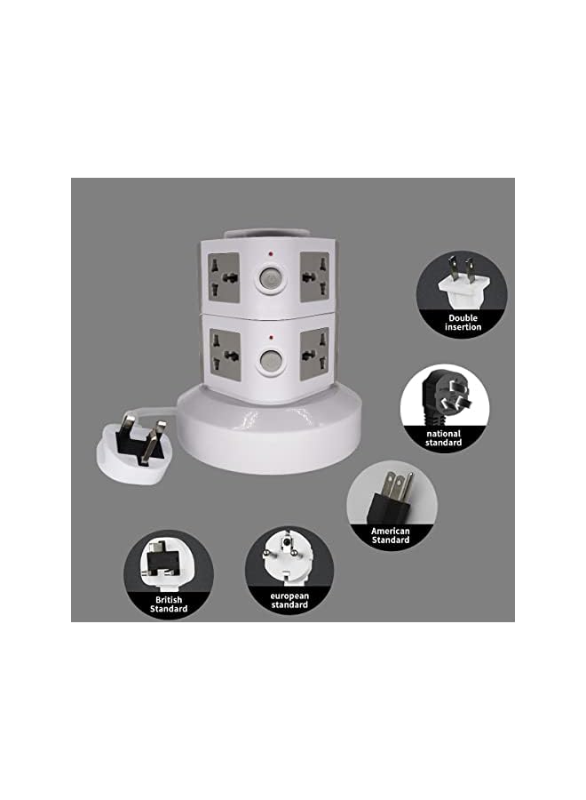 promass Universal Vertical Tower Power Strip, Multi Socket(110V-250V) with 2 USB Ports, Electric Charging Station Surge Protector, suitable for any country (Two layer) - Image 4