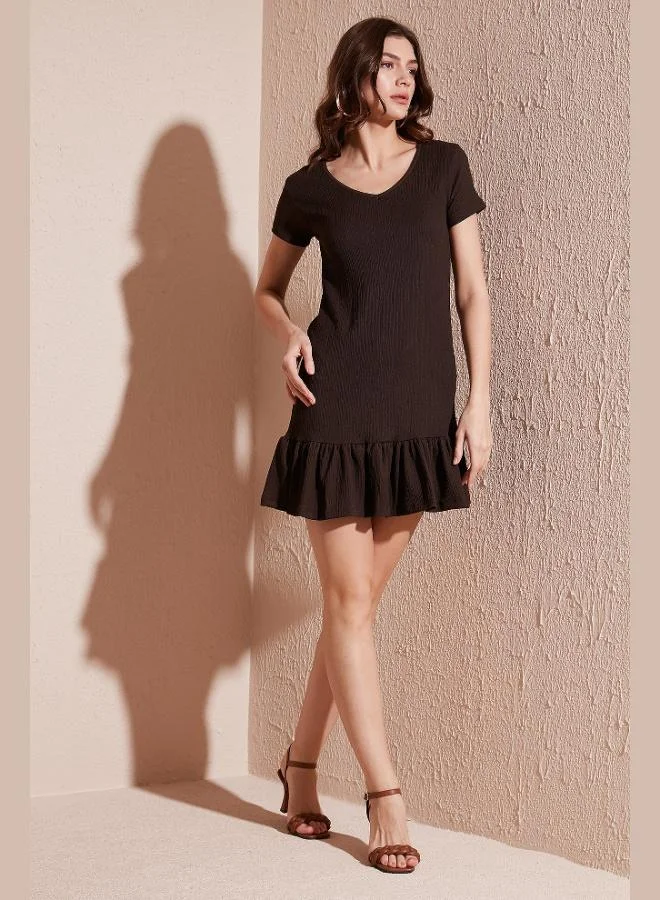 Lela Lela Regular Fit Ruffled V-Neck Crinkle Mini Dress Women's Dress 5865071