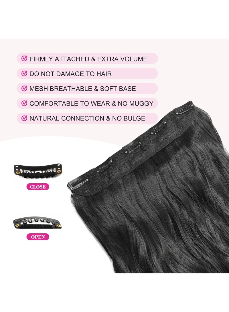 Clip in Black Hair Extensions for Women, Thick Double Weft Wavy Soft Hair & Blends Well Long Hairpieces(24inch, Natural Black) - Image 4