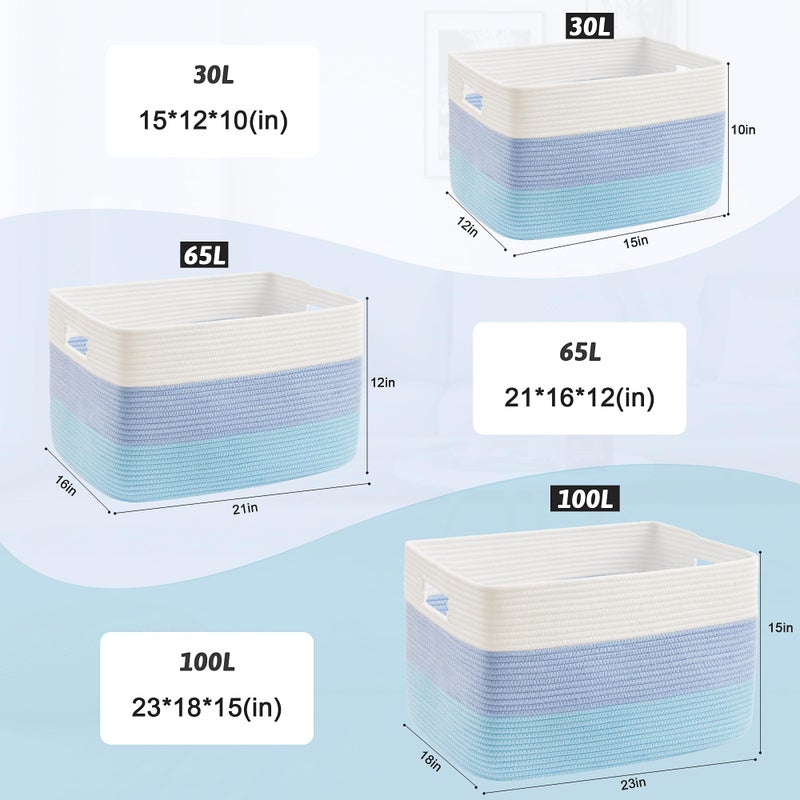 Artfeel Blanket Basket,Rectangle Woven Baskets for Storage,65L Laundry Basket for Decorative Nursery Blanket,Toys,Dirty Clothes and Magazine in Shelves,Baby Room,and Living Room - Image 5