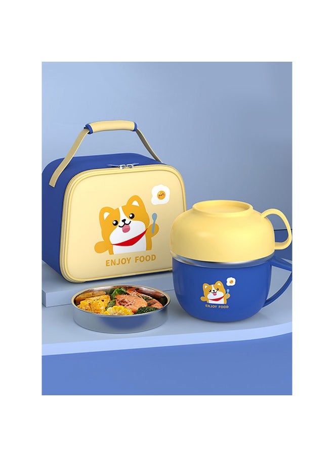 LITTLE SURPRISE BOX - Dark Blue Big Size Foxy Dual Handle Soup and Noodles Lunch Box with matching Cover - Image 1