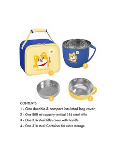 LITTLE SURPRISE BOX Dark Blue Big Size Foxy Dual Handle Soup and Noodles Lunch Box with matching Cover  - Image 2