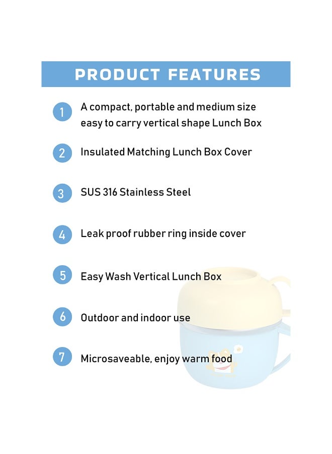 LITTLE SURPRISE BOX - Dark Blue Big Size Foxy Dual Handle Soup and Noodles Lunch Box with matching Cover - Image 1