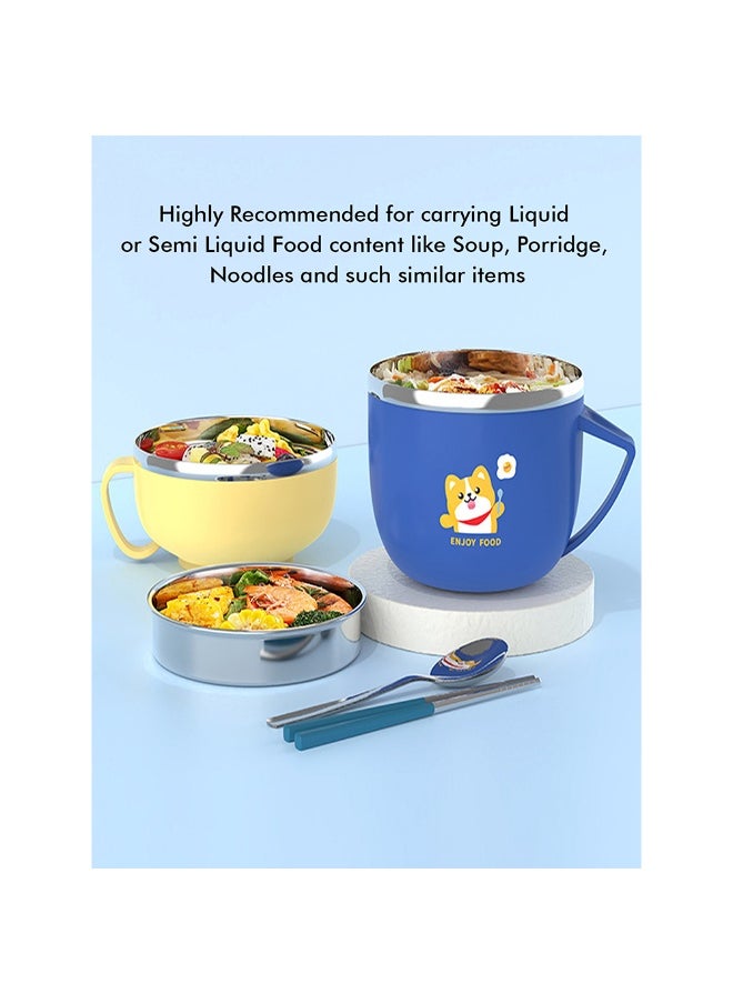 LITTLE SURPRISE BOX - Dark Blue Big Size Foxy Dual Handle Soup and Noodles Lunch Box with matching Cover - Image 1