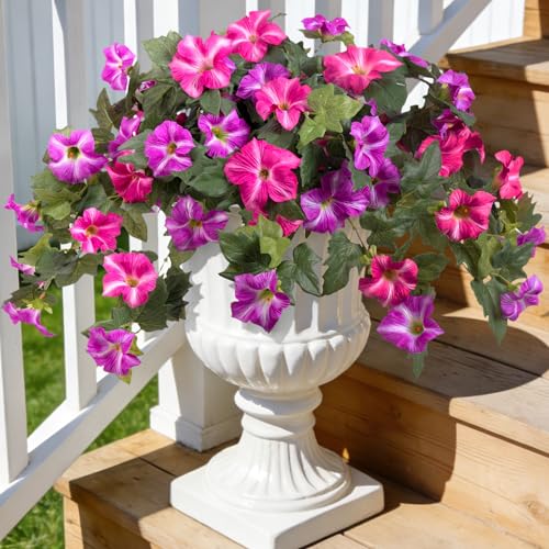 Ammyoo Artificial Fake Flowers Plants for Outdoor Decoration 2PCS Faux Petunias Silk Flower UV Resistant No Fade Floral for Home Outside Garden Balcony Yard Porch Realistic Indoor Decor Fuchsia Lotus - Image 1