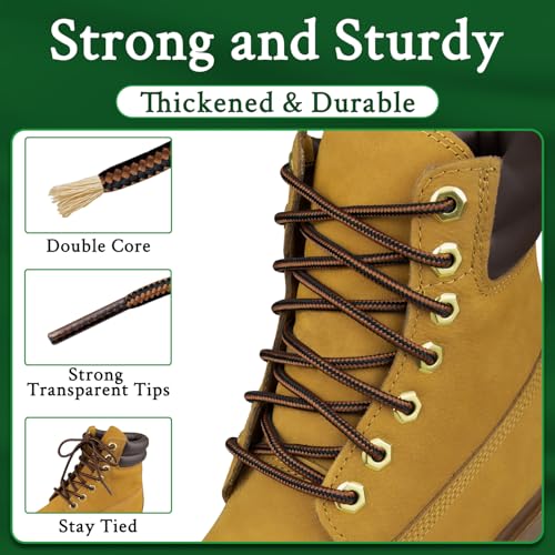 Endoto Boots Shoe Laces for Timberland Work Hiking Hunting Round Replacement Shoelaces(Color:Black&Brown,Size:54Inch) - Image 4