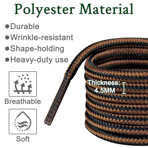 Endoto Boots Shoe Laces for Timberland Work Hiking Hunting Round Replacement Shoelaces(Color:Black&Brown,Size:54Inch) - Image 3