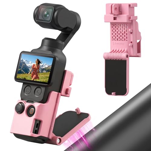 AMAZEAR Magnetic Mount Stand Compatible with DJI Osmo Pocket 4/3/Xtra Muse, Pocket4 Accessories Adapter Clamp Magnet Suction Case Holder on Desktop/Vertical Surface, 180° Adjustable Handle, Pink - Image 1