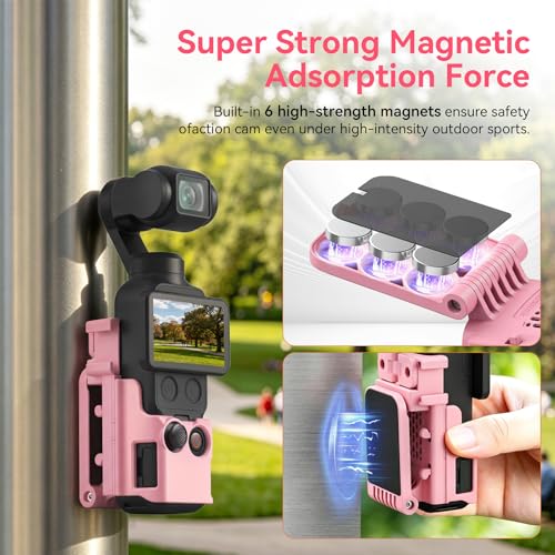 AMAZEAR Magnetic Mount Stand Compatible with DJI Osmo Pocket 4/3/Xtra Muse, Pocket4 Accessories Adapter Clamp Magnet Suction Case Holder on Desktop/Vertical Surface, 180° Adjustable Handle, Pink - Image 3