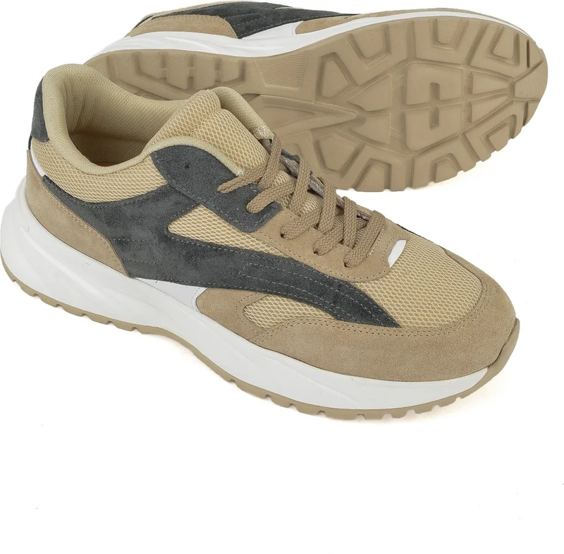 Ziya , Men's Genuine Leather Sneaker 14150Z0009 Beige