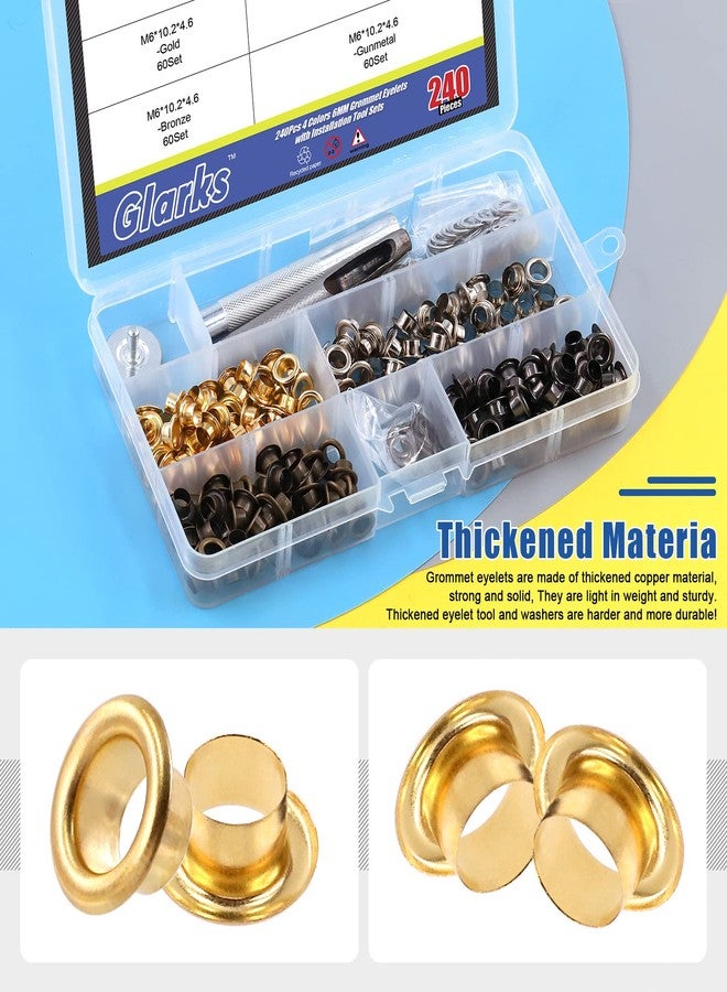 Glarks 242Pcs 6MM Thickened Grommets Eyelets with Tool Sets, 240Pcs 4 Colors Grommets Eyelets with Washers and 2Pcs Installation Tools for Fabric, Canvas, Curtain, Clothing, Leather Repair - Image 4