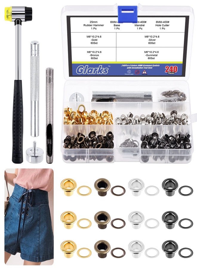 Glarks 242Pcs 6MM Thickened Grommets Eyelets with Tool Sets, 240Pcs 4 Colors Grommets Eyelets with Washers and 2Pcs Installation Tools for Fabric, Canvas, Curtain, Clothing, Leather Repair - Image 1