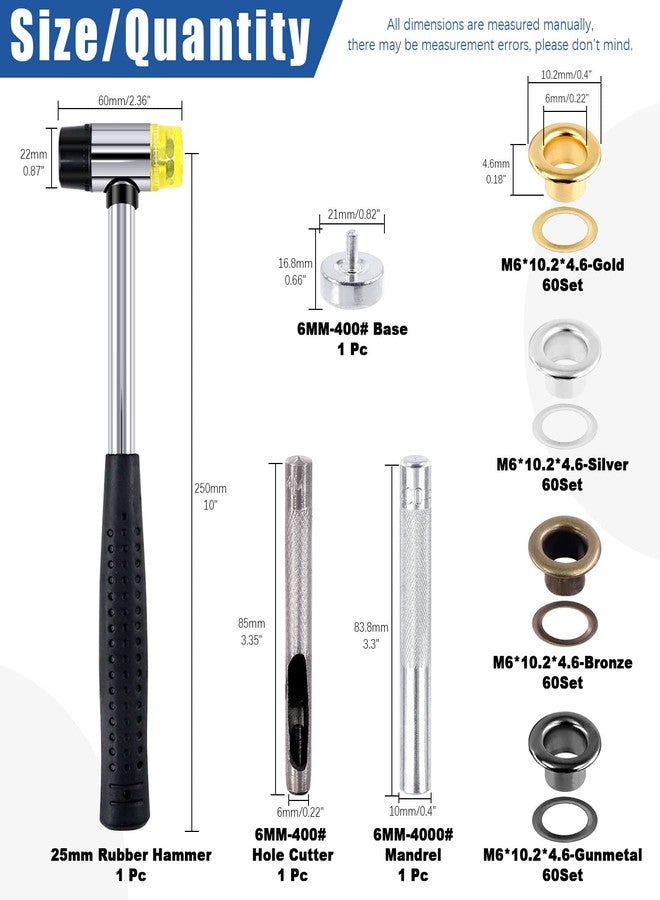 Glarks 242Pcs 6MM Thickened Grommets Eyelets with Tool Sets, 240Pcs 4 Colors Grommets Eyelets with Washers and 2Pcs Installation Tools for Fabric, Canvas, Curtain, Clothing, Leather Repair - Image 2