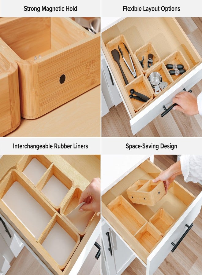 KitchenEdge Modular Drawer Organizer Set - Kitchen Edge Storage with 3 Containers & 5 Compartments, Magnetic with Removable Inserts, Stackable, Rubber Liners & Non-Slip Base, 9in x 13.5in x 2.4in, 100% Bamboo - Image 3
