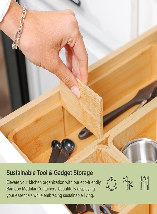 KitchenEdge Modular Drawer Organizer Set - Kitchen Edge Storage with 3 Containers & 5 Compartments, Magnetic with Removable Inserts, Stackable, Rubber Liners & Non-Slip Base, 9in x 13.5in x 2.4in, 100% Bamboo - Image 5