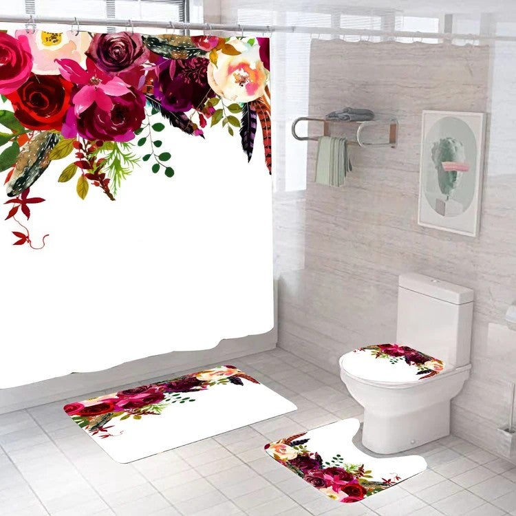 Bluejw Hot Selling Luxury Shower Curtain Print with Bath Mat 4pc Set Shower Curtain Set - Image 2