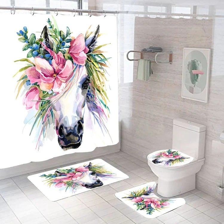 Bluejw Hot Selling Luxury Shower Curtain Print with Bath Mat 4pc Set Shower Curtain Set - Image 5