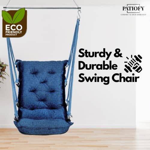 Patiofy Jhula/Hanging Chair For Balcony/Hammock Swing For Adults/Swing For Adults For Home/Swing For Balcony/Unjal For Home Adults/Weight Capacity Upto 150Kgs (Blue) By Patiofy - Cotton - Image 2