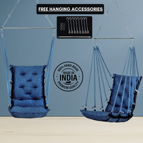Patiofy Jhula/Hanging Chair For Balcony/Hammock Swing For Adults/Swing For Adults For Home/Swing For Balcony/Unjal For Home Adults/Weight Capacity Upto 150Kgs (Blue) By Patiofy - Cotton - Image 3