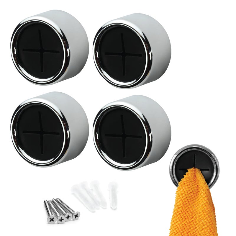 S&T INC. ST INC Round Adhesive Push Towel Hooks for Kitchen Hand and Dish Towels Black 4 Pack