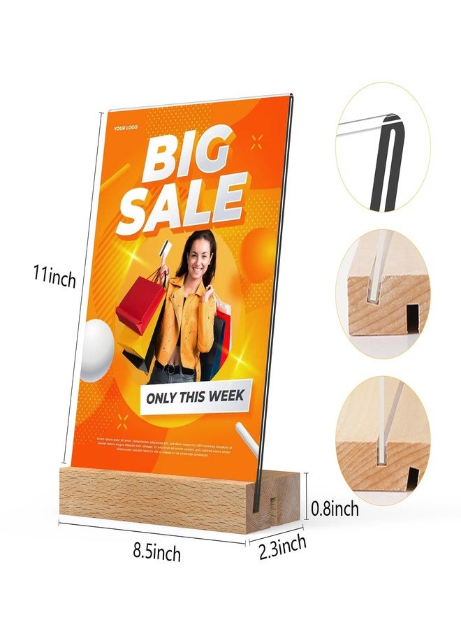 TONICE 8.5 x 11 Acrylic Sign Holder with Wood Base 5 Pack L/T Shape Vertical or Slant Back Display for Wedding, Restaurant, Store, Office, Hotel - Image 3