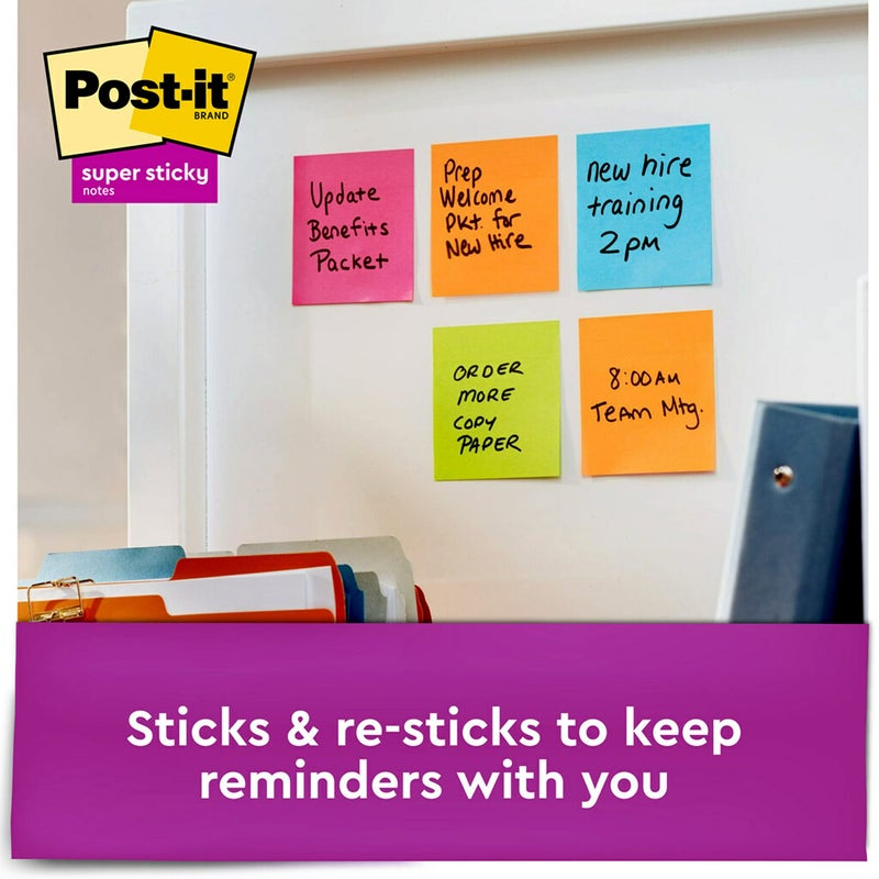 Post-it Super Sticky Notes, Assorted Bright Colors, 3x3 in, 15 Pads/Pack, 45 Sheets/Pad, 2X The Sticking Power, Recyclable, Multi-Color - Image 4