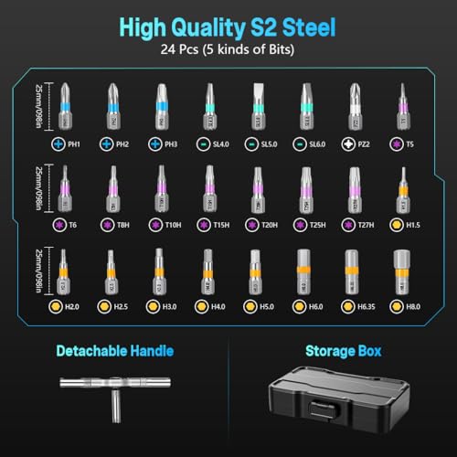 Serplex® 24 in 1 Magnetic Screwdriver Set, Mini Ratchet Screwdriver Set, Precision Repair Tool Kit with Detachable Ratchet Handle and S2 Steel Bits, for Furniture Assembly, Laptop, Electronic, Bicycle - Image 2