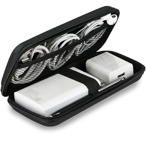 iMangoo Shockproof Travel Essentials Organizer Charger Case, Space-Optimized Small Zipper Electronics Accessories Pouch Tech Cord Cable Power Bank Storage for Women Men, 6.5x3.2x1 In (Black) - Image 1