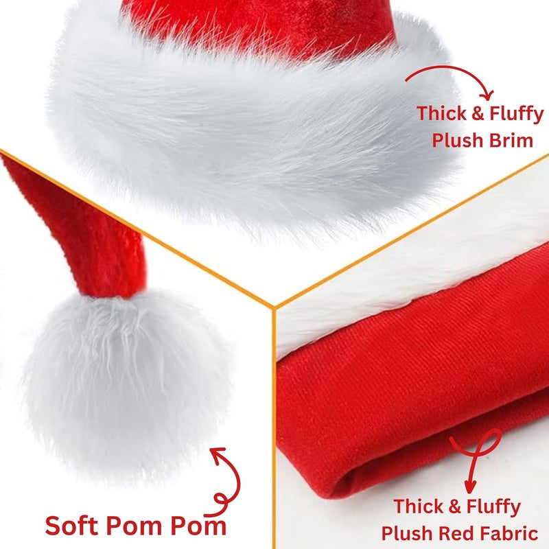 Indian Karigar Santa Cap Plush Fur Christmas Cap Unisex Santa Hat for Adult Kids Comfortable Soft Free Size Santa Clause Hat Cap Christmas Decorations Items Christmas Decor Santa Caps Set of 1 Red - Image 3