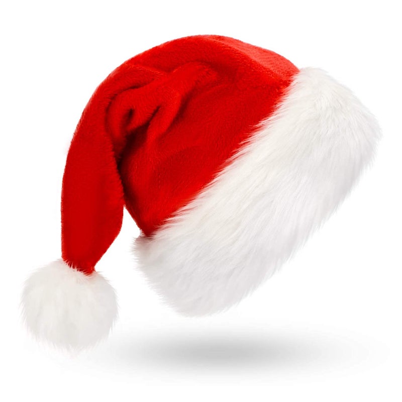 Indian Karigar Santa Cap Plush Fur Christmas Cap Unisex Santa Hat for Adult Kids Comfortable Soft Free Size Santa Clause Hat Cap Christmas Decorations Items Christmas Decor Santa Caps Set of 1 Red - Image 1