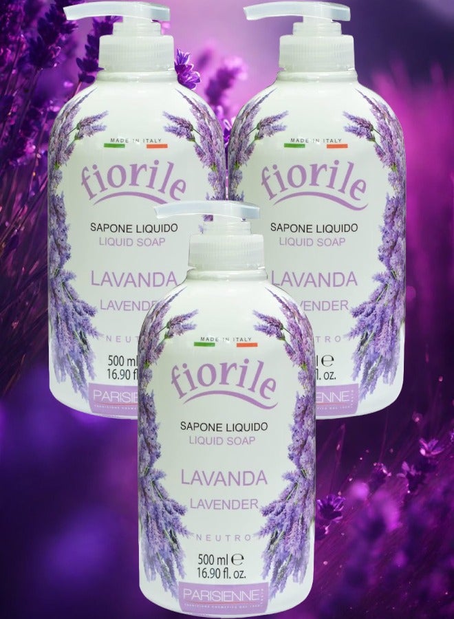 Parisienne 3 Pieces Lavender Liquid Soap 500ml - Image 1
