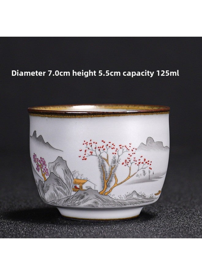Ru Kiln Teacup Master Cup Individual Single Cup Open Piece Ice Flower Glaze Ceramic Tea Tasting Cup Kung Fu Tea Set Tea Bowl Gift Box-Color:Ru Kiln Moon White Cornucopia Cup-mountain Water Collect And Purchase To Get A Tea Towel-Capacity:Other  - Image 1
