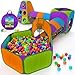 Playz 5Piece Kids Pop up Play Tent Crawl Tunnel and Ball Pit with Basketball Hoop Playhouse for Boys Girls Babies and Toddlers Purple Orange Yellow Red Blue - Image 3
