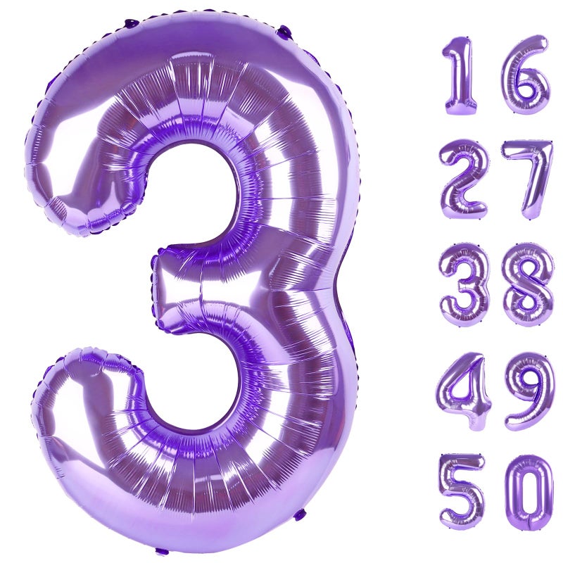 Kelfuoya 40 Inch Balloon Purple Number 3 Big Foil Helium Number Balloons Giant Mylar Number 3rd Balloons for 13th Birthday Anniversary Party Decorations Supplies - Image 1
