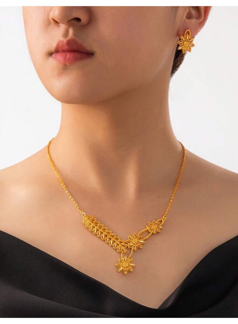 GOLDMAX 21k Gold Plated Necklace & Earrings Jewelry Set For Women - Image 1