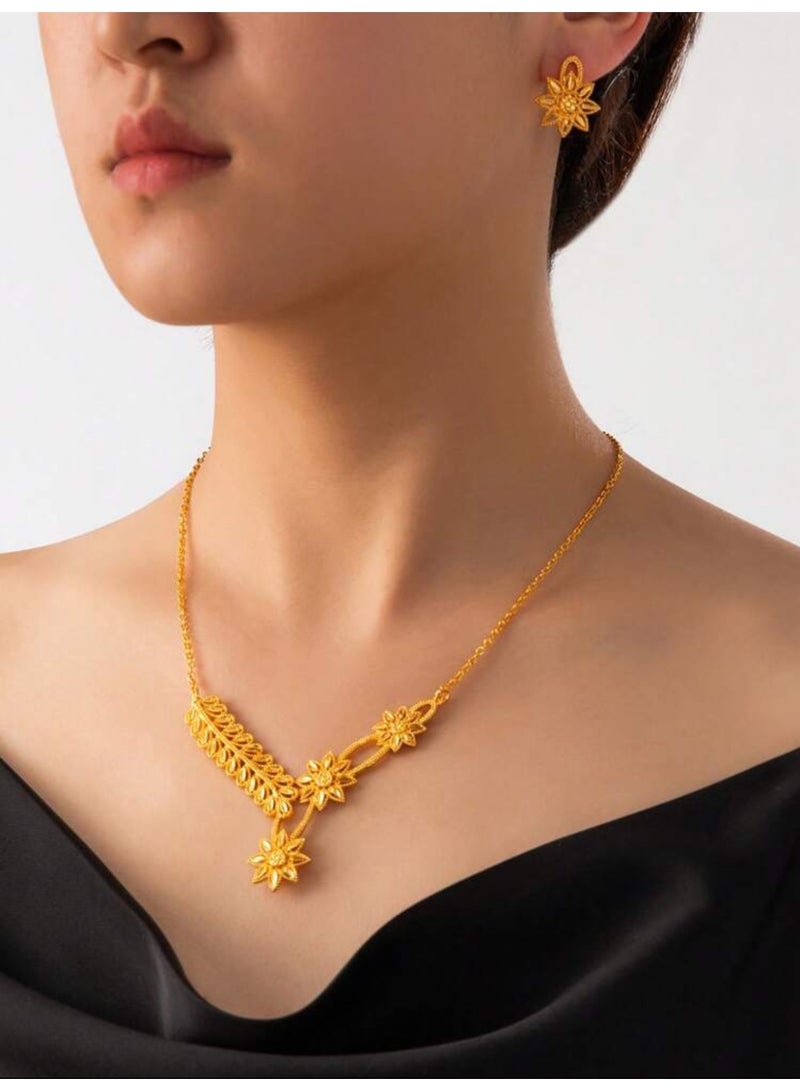 GOLDMAX 21k Gold Plated Necklace & Earrings Jewelry Set For Women - Image 2