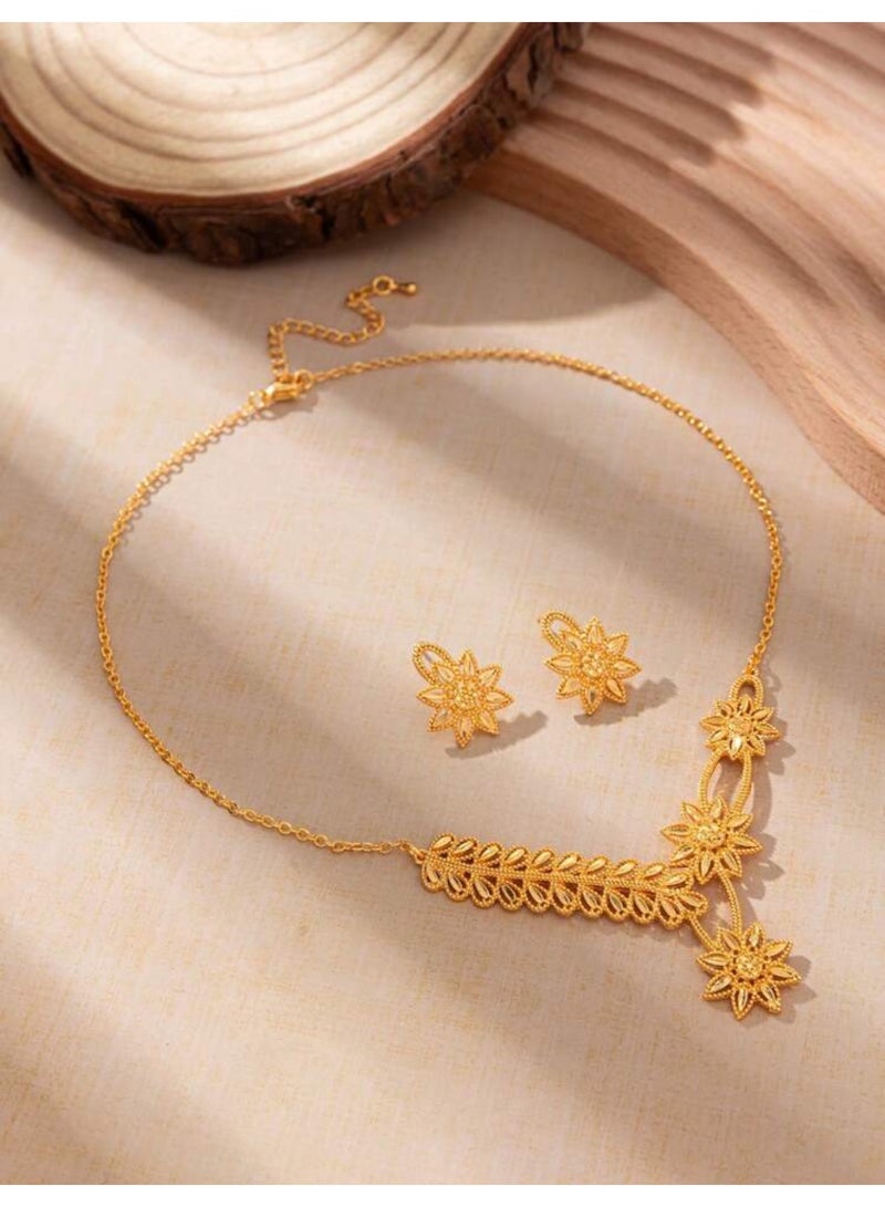 GOLDMAX 21k Gold Plated Necklace & Earrings Jewelry Set For Women - Image 3